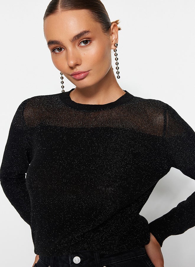 trendyol Black Silvery Transparent Knitwear Sweater TWOAW24KZ01023 - Image 1
