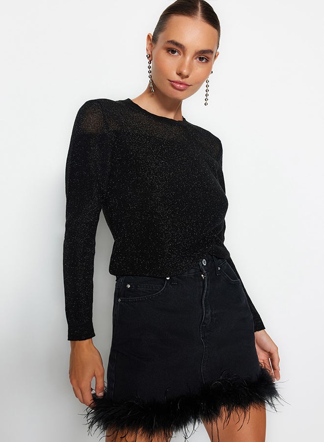 trendyol Black Silvery Transparent Knitwear Sweater TWOAW24KZ01023 - Image 3
