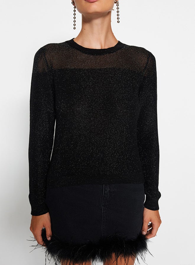 trendyol Black Silvery Transparent Knitwear Sweater TWOAW24KZ01023 - Image 4