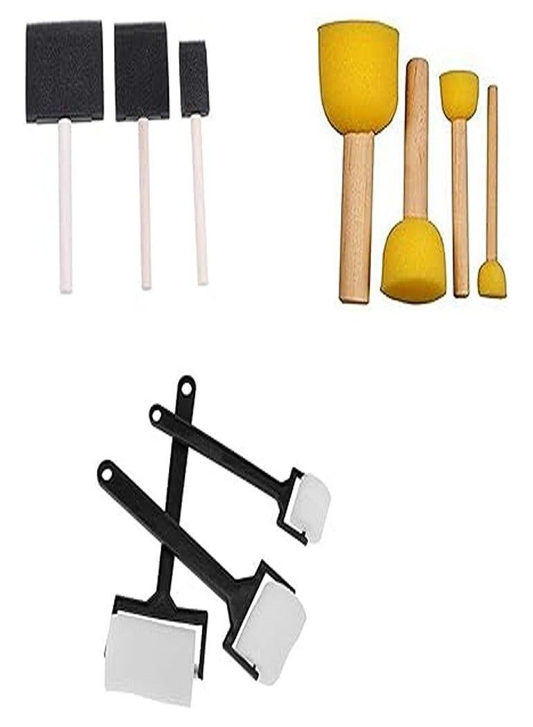 Smart Sponge Brush Set for Painting, Art and Craft Projects (Complete Set with Roller, Flat and Round Sponge Brushes) - Image 1