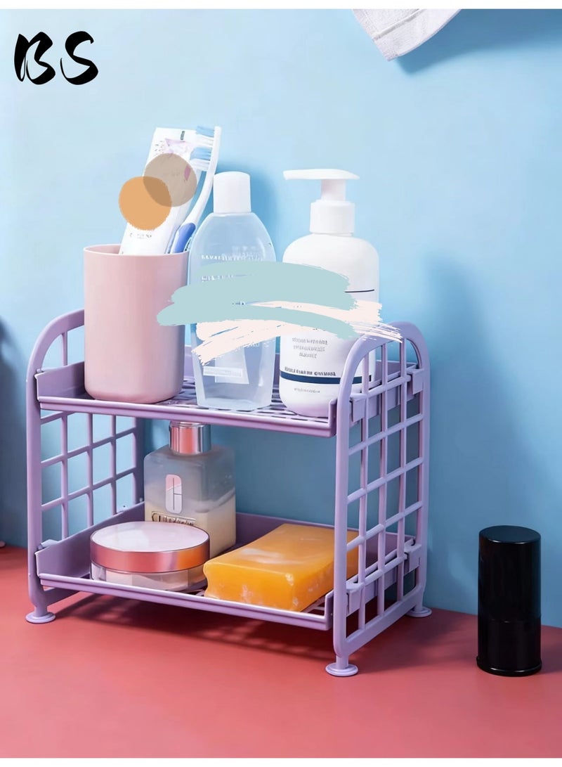 بي إس 2 مجموعات 2 أرفف بلاستيكية متعددة الوظائف | أرفف سطح المكتب | أرفف سلة مربعة قابلة للتعديل | لمستحضرات التجميل والقرطاسية ومنتجات العناية بالبشرة | المكتب المطبخ غرفة نوم حمام المنزل (الأصفر والأرجواني). - Image 4