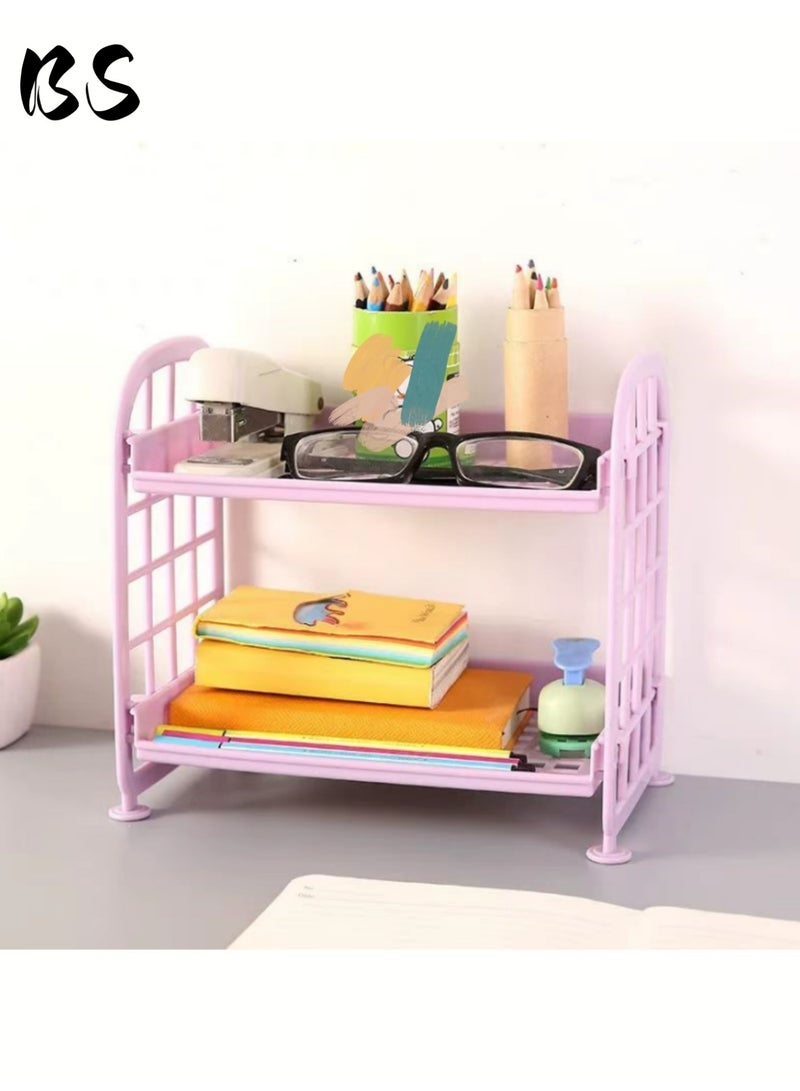 بي إس 2 مجموعات 2 أرفف بلاستيكية متعددة الوظائف | أرفف سطح المكتب | أرفف سلة مربعة قابلة للتعديل | لمستحضرات التجميل والقرطاسية ومنتجات العناية بالبشرة | المكتب المطبخ غرفة نوم حمام المنزل (الأصفر والأرجواني). - Image 5