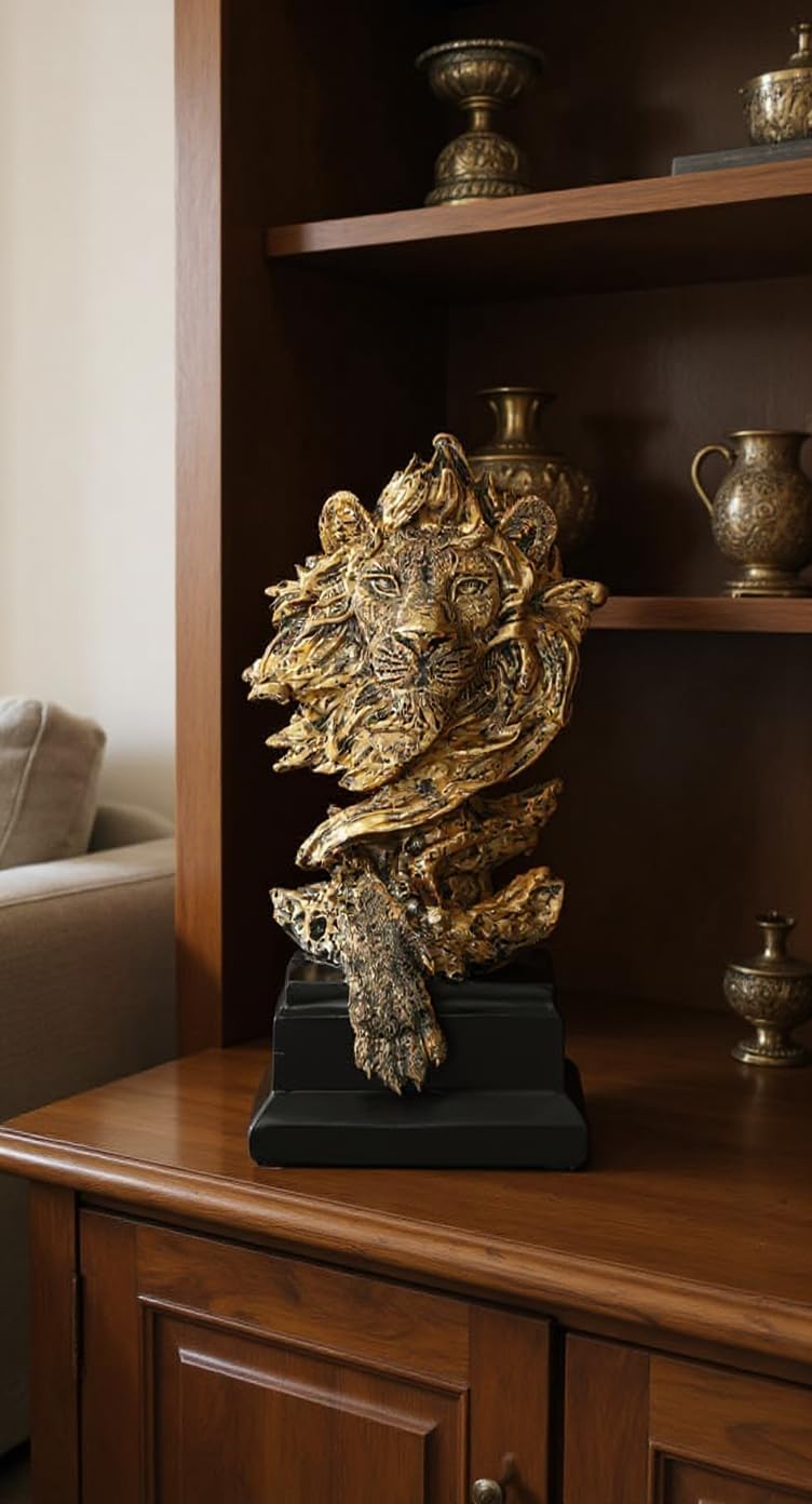 WANCHIY Lion Statue, Sculpture Decoration For Home, Study, Living Room, Office, Animals Collectible Figurines, Gift for The Man, Golden Color (Lion) - Image 4