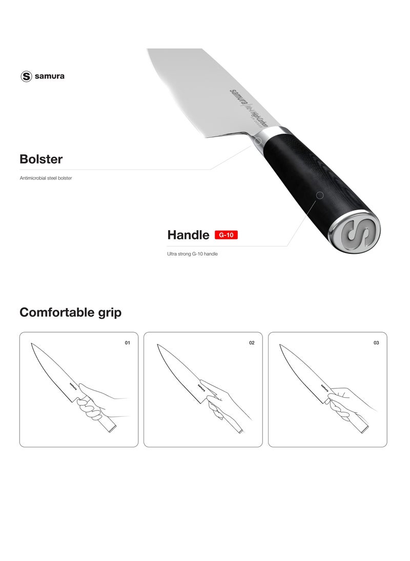 Samura Samura MO-V Chef's Knife | 8 Inch Blade | G-10 Handle with Stainless Steel Bolster | Single-Layer Molybdenum-Vanadium Steel | Precision Cutting | Corrosion Resistant  - Image 3