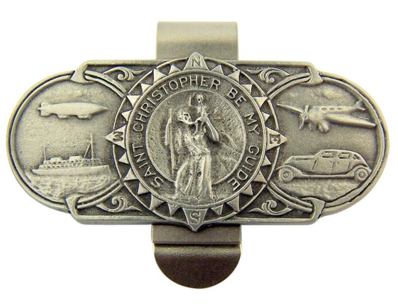 WJH Pewter Saint Christopher Be My Guide Land Sea and Air Visor Clip, 2 3/8 Inch - Image 5