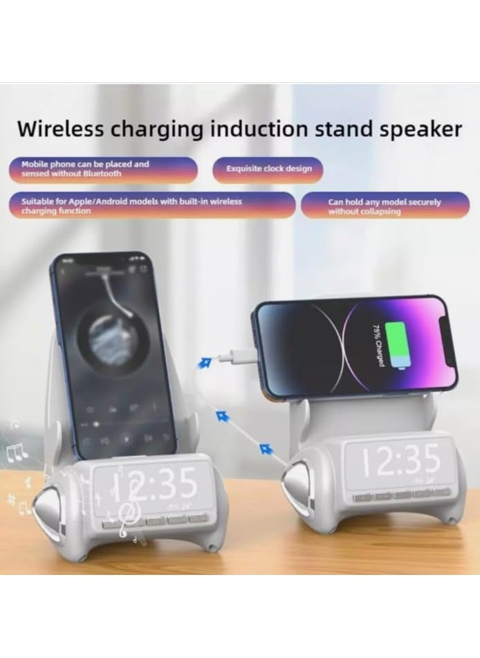 Wireless Bluetooth Speaker Stand, Automatic Induction Fast Charger with Fixed Phone Holder, Hands-Free Viewing, Smart Soundbar for Office and Home