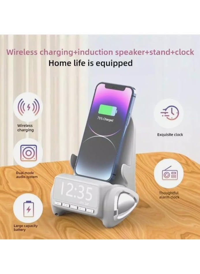 Wireless Bluetooth Speaker Stand, Automatic Induction Fast Charger with Fixed Phone Holder, Hands-Free Viewing, Smart Soundbar for Office and Home