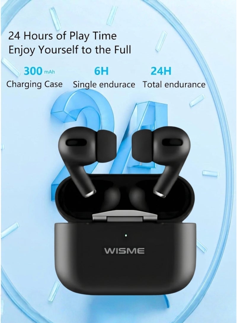 Wisme T26 Wireless Earbuds, Bluetooth Earbuds with Up to 24 Hours Playback Time, Sleek & Ergonomic Design, HiFi Stereo Sound, Touch Control, Type-C Fast Charging, Premium Wireless Earphones for Android & iPhone – Black - Image 4