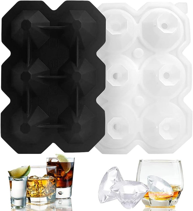 IBAMA 8 Cavity Reusable Ice Cube Tray Diamond Ice Mold Maker Silicone Ice Ball Mold, Easy Release Ice Cube Molds Trays for Cocktails, Juice, Whiskey, Beverage, Beer, BPA Free (Black) - Image 1