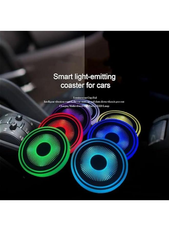 Loquat LED Cup Holder Lights, Car Water Coaster, Cup Coasters, USB Charging Cup Mat, Car LED Water Coaster Intelligent Sensor Touch Switch Vibrant Colors Enhance Car's Atmosphere Water Coaster (Style 2) - Image 3