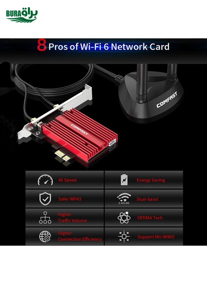 BURAQ - COMFAST CF-AX200 Plus Dual-Band High-Power Wireless Network Card 3000Mbps High-Speed WiFi PCI-E Gaming Wireless Network Card(AX200 Plus) - Image 1
