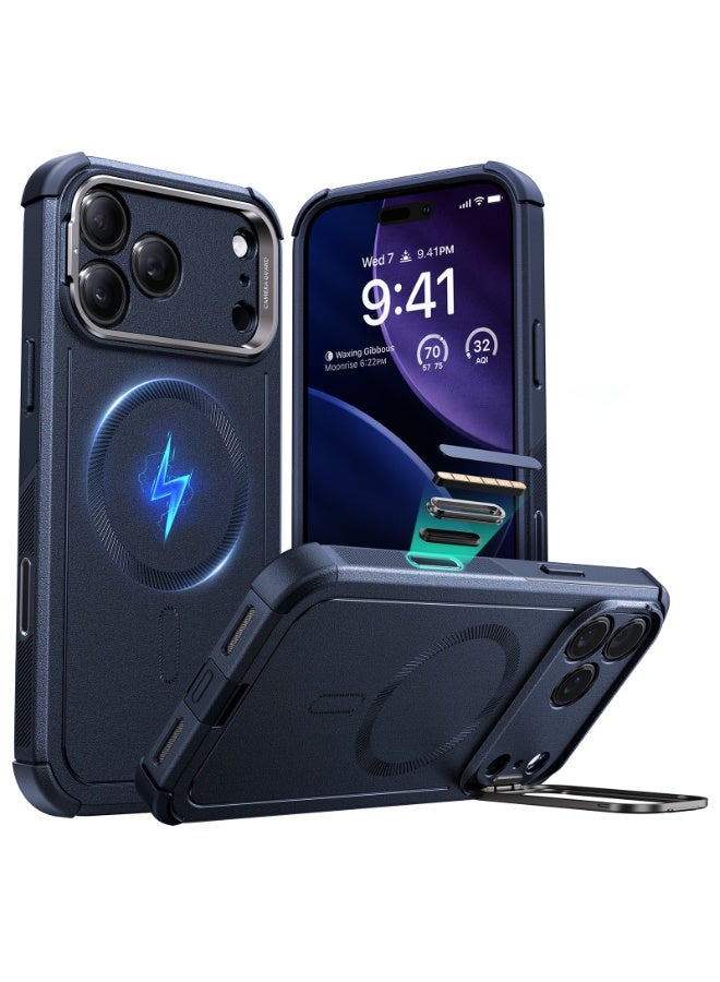 ESR iPhone 17 Pro Max HaloLock Cyber Tough Case with Stand – MagSafe Compatible Heavy-Duty Cover with Camera Control Button 7x Military-Grade Drop Protection Shock-Absorbing Corners And 3-Layer Design - Dark Blue - Image 1