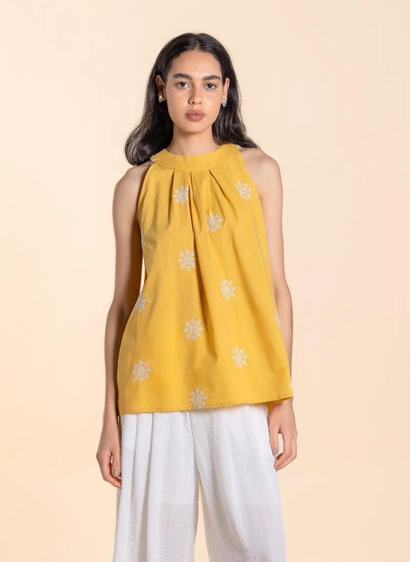 SHAPES EMBROIDERED HALTER NECK TOP