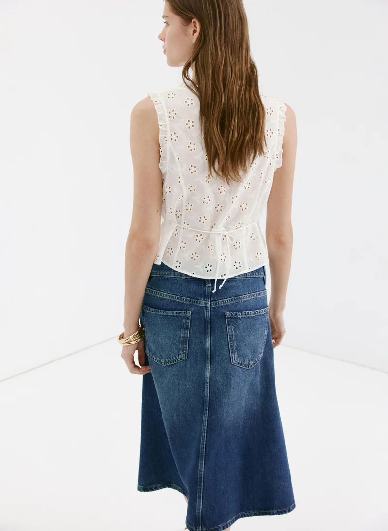 Mango Cotton Blouse With Broderie Anglaise Embroidery