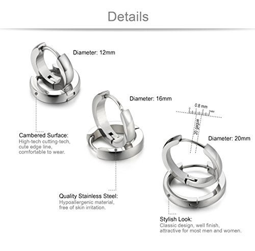 Jstyle Stainless Steel Mens Womens Hoop Earrings Huggie Ear Piercings Hypoallergenic Silver - Image 2