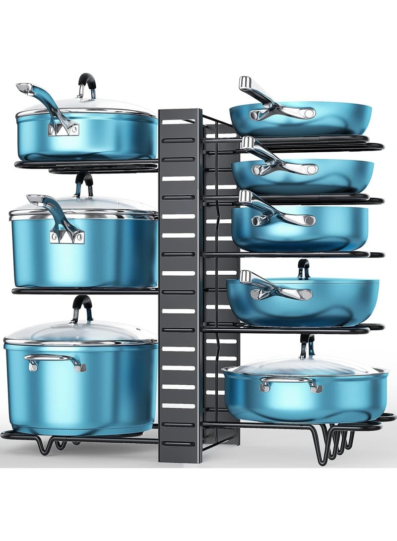 منظم أواني ومقالي – رف 8 مستويات قابل للتعديل مع 3 طرق تركيب لتخزين الأواني وأغطية القدور داخل الخزائن - Image 1