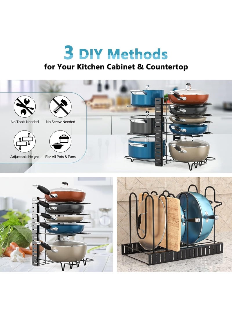 منظم أواني ومقالي – رف 8 مستويات قابل للتعديل مع 3 طرق تركيب لتخزين الأواني وأغطية القدور داخل الخزائن - Image 3