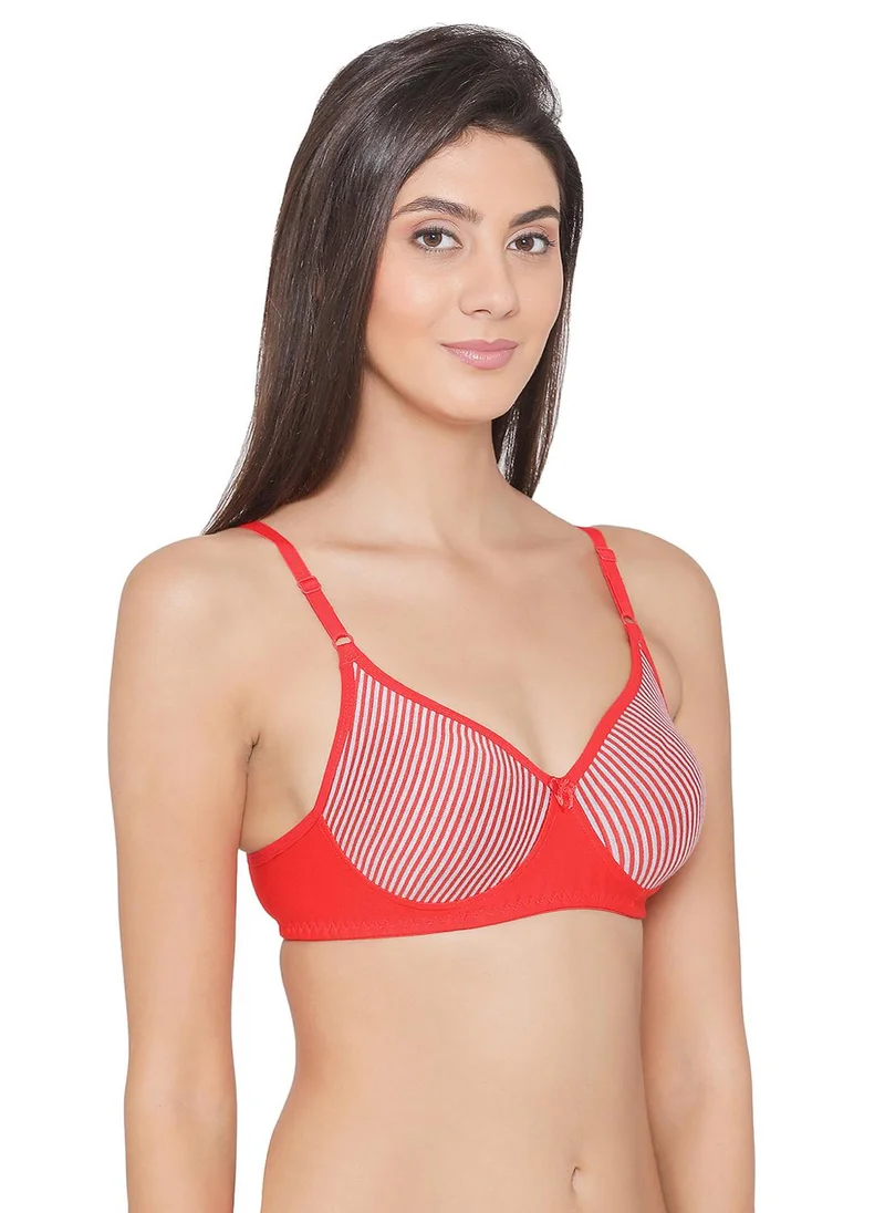 Clovia Red Clovia Non-Padded Non-Wired Full Coverage Striped Spacer Cup T-shirt Bra in Red - Cotton for Women | Best Price UAE