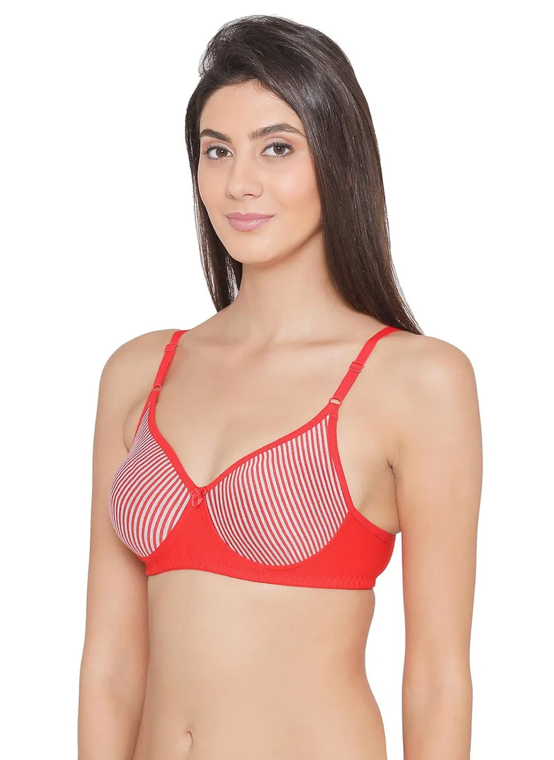 Clovia Red Clovia Non-Padded Non-Wired Full Coverage Striped Spacer Cup T-shirt Bra in Red - Cotton for Women | Best Price UAE