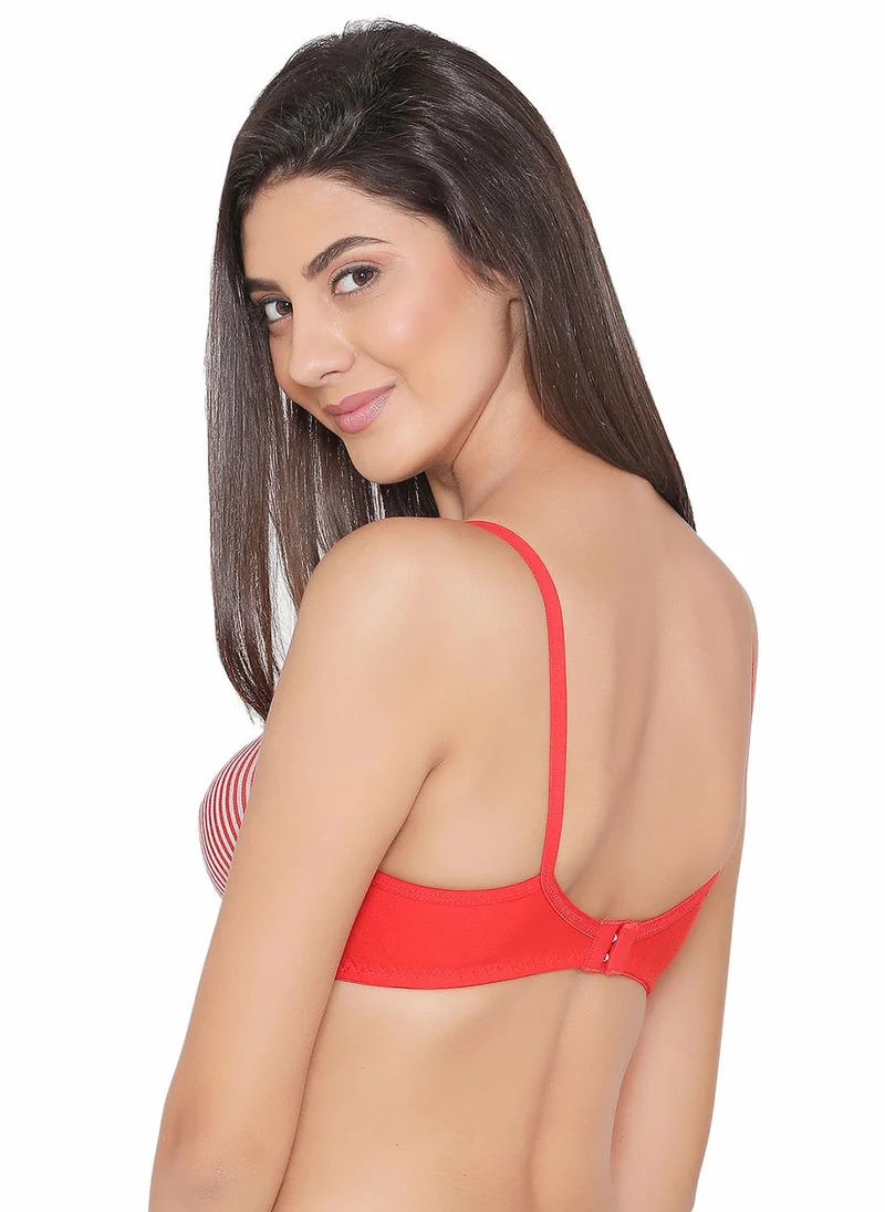 Clovia Red Clovia Non-Padded Non-Wired Full Coverage Striped Spacer Cup T-shirt Bra in Red - Cotton for Women | Best Price UAE