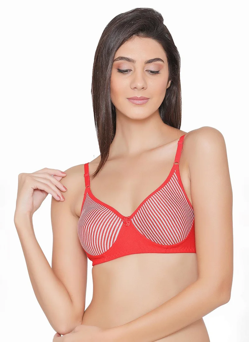 كلوفيا Clovia Non-Padded Non-Wired Full Coverage Striped Spacer Cup T-shirt Bra in Red - Cotton