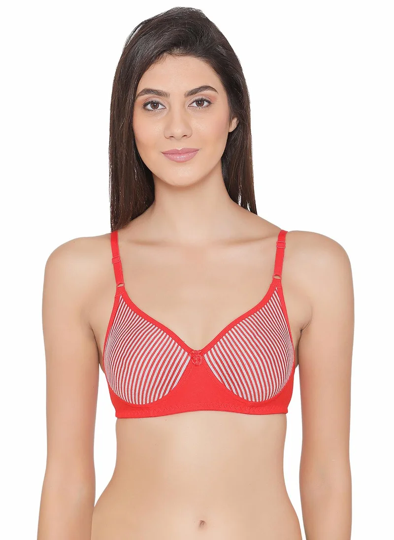 كلوفيا Clovia Non-Padded Non-Wired Full Coverage Striped Spacer Cup T-shirt Bra in Red - Cotton