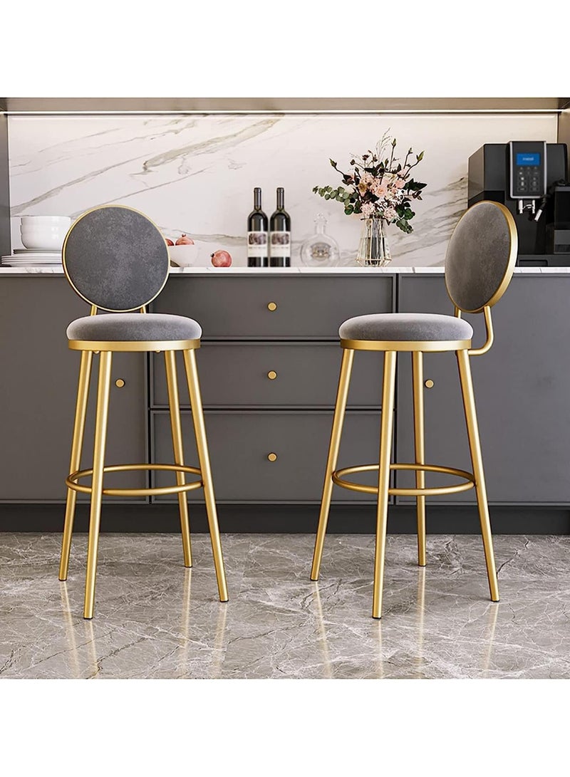 DubaiGallery Flannel Bar Stools Round Seat, Modern Casual High Barstool Chairs with Back Footrest, Counter Cafe Kitchen Breakfast Pub  - Image 3