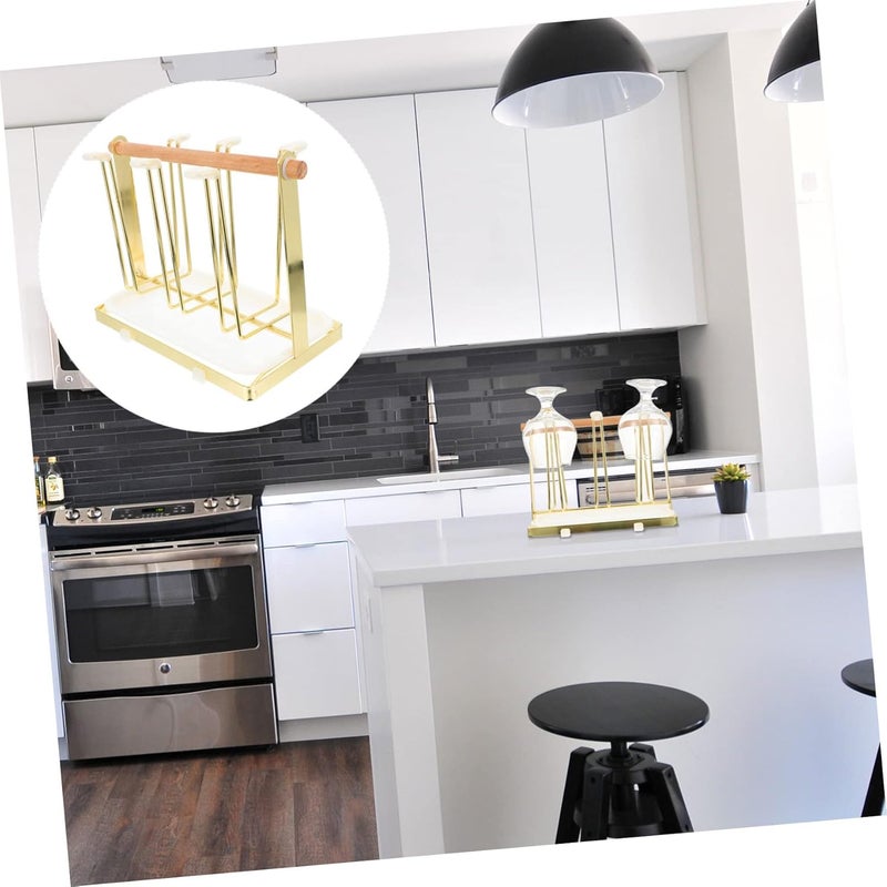 1 PC Nordic Minimalist Cup Storage Rack with Drain Tray Upside Down Design for Efficient Ventilation and Drainage Gold Finish for Kitchen and Home - Image 4