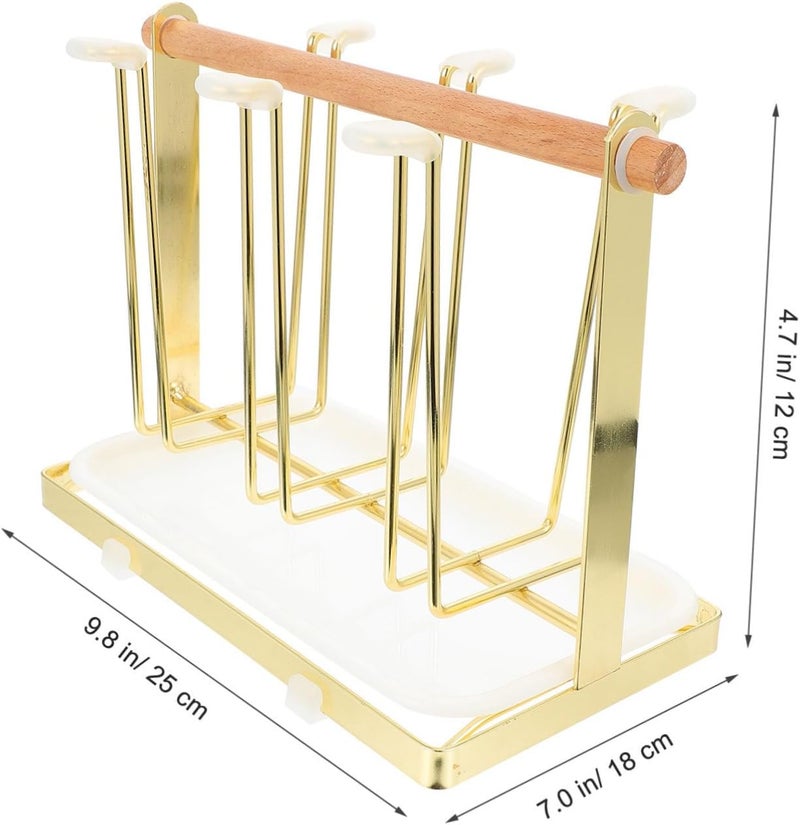 1 PC Nordic Minimalist Cup Storage Rack with Drain Tray Upside Down Design for Efficient Ventilation and Drainage Gold Finish for Kitchen and Home - Image 2