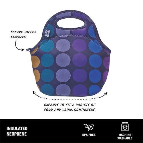 BUILT Gourmet Getaway Soft Neoprene Lunch Tote, Lightweight, Insulated, and Reusable, One Size, Plum Dots - Image 3