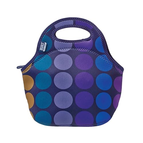 BUILT Gourmet Getaway Soft Neoprene Lunch Tote, Lightweight, Insulated, and Reusable, One Size, Plum Dots - Image 1