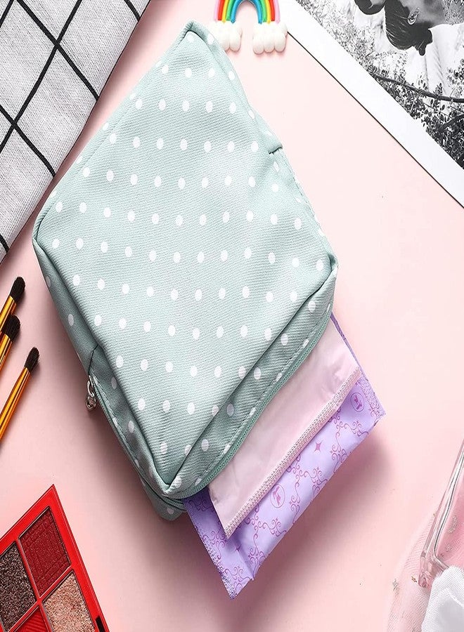 VALAMJI Portable Fashion Nursing Sanitary Napkin Pouch Pad Holder Mini Zipper Travel Cosmetic Case Makeup Jewellery Storage Bag for Girl and Women (A-Green DOT) - Image 5