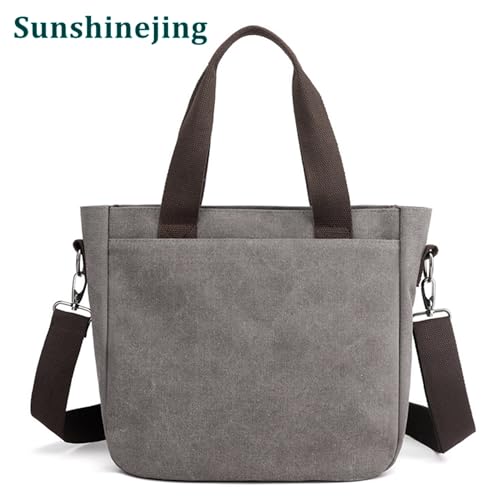 Sunshinejing Women's Canvas Top Handle Handbag Stylish Multi-pocket Shoulder Tote Purse Work Crossbody Bags (Grey) One Size - Image 4