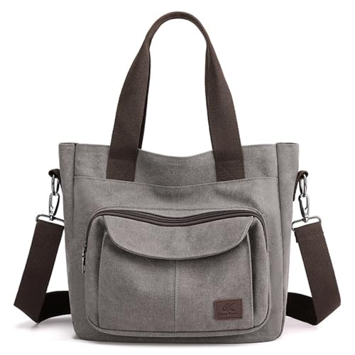 Sunshinejing Women's Canvas Top Handle Handbag Stylish Multi-pocket Shoulder Tote Purse Work Crossbody Bags (Grey) One Size - Image 1