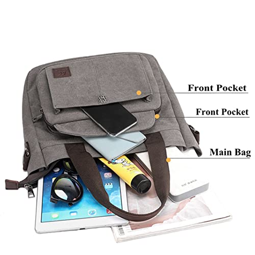 Sunshinejing Women's Canvas Top Handle Handbag Stylish Multi-pocket Shoulder Tote Purse Work Crossbody Bags (Grey) One Size - Image 5
