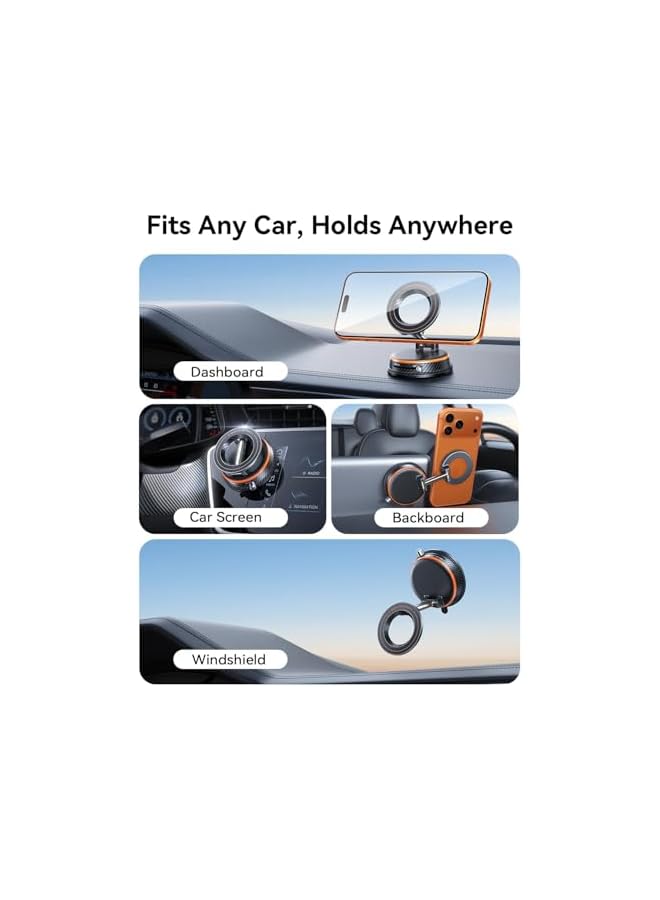 S-TOP Super Strong Car Phone Holder, 108 LBS Vacuum Suction and 3000gf Magnet, 360 Adjustable Carbon Fiber Mount Compatible with All Phones, Secure and Durable, Orange - Image 3