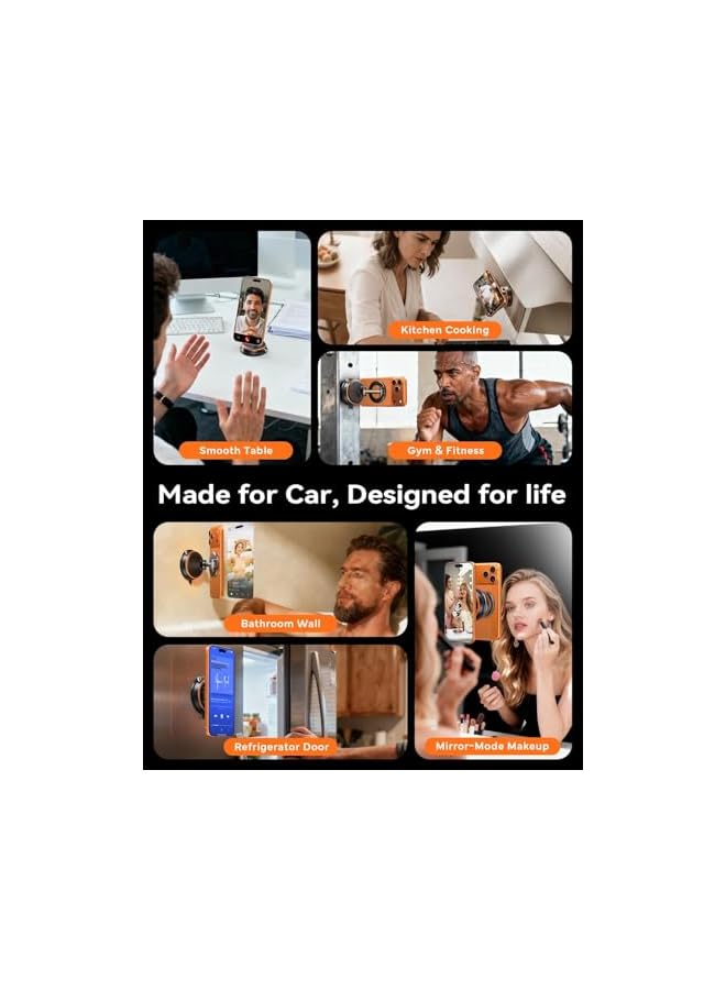 S-TOP Super Strong Car Phone Holder, 108 LBS Vacuum Suction and 3000gf Magnet, 360 Adjustable Carbon Fiber Mount Compatible with All Phones, Secure and Durable, Orange - Image 5