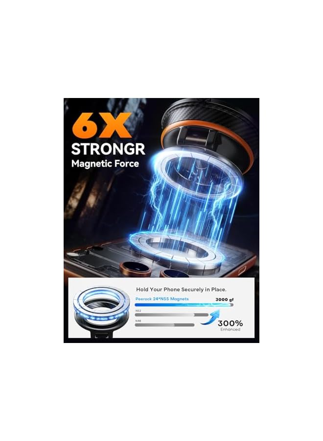 S-TOP Super Strong Car Phone Holder, 108 LBS Vacuum Suction and 3000gf Magnet, 360 Adjustable Carbon Fiber Mount Compatible with All Phones, Secure and Durable, Orange - Image 2