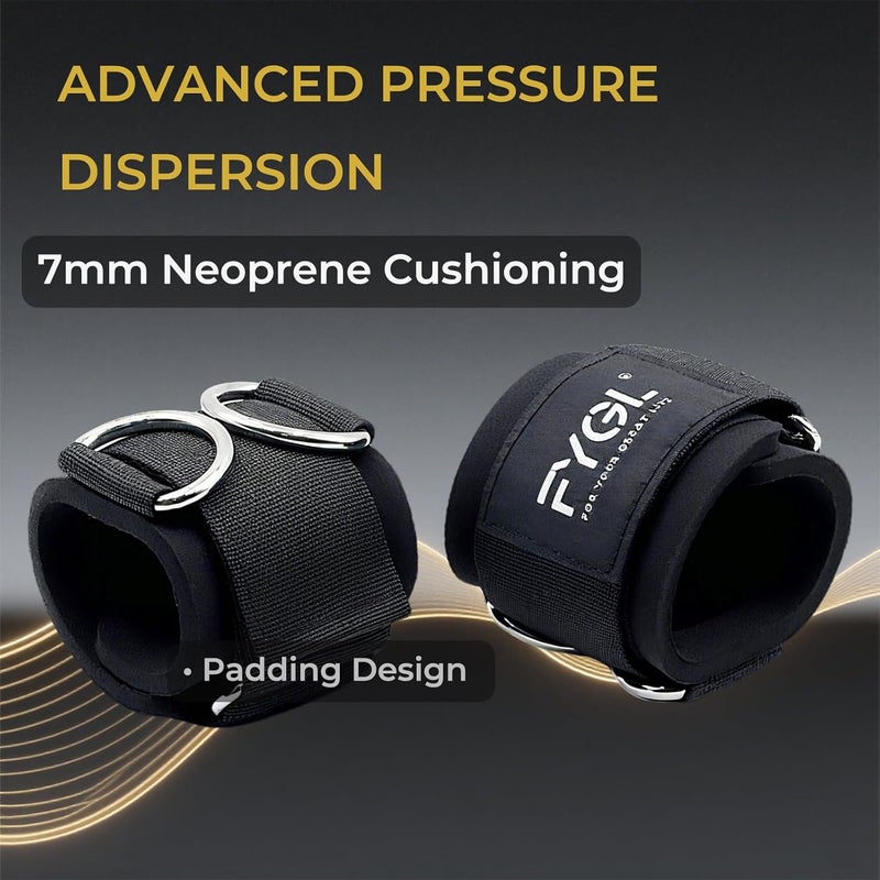 FYGL Adjustable Wrist Cuffs for Cable Machines - 7mm Neoprene Padded Straps with D Rings, Heavy Duty Gym Cuffs for Strength Training (Men/Women) - Image 3