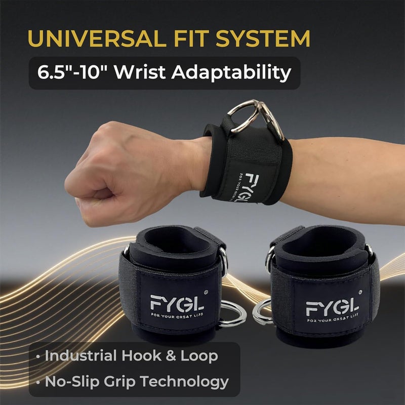 FYGL Adjustable Wrist Cuffs for Cable Machines - 7mm Neoprene Padded Straps with D Rings, Heavy Duty Gym Cuffs for Strength Training (Men/Women) - Image 5