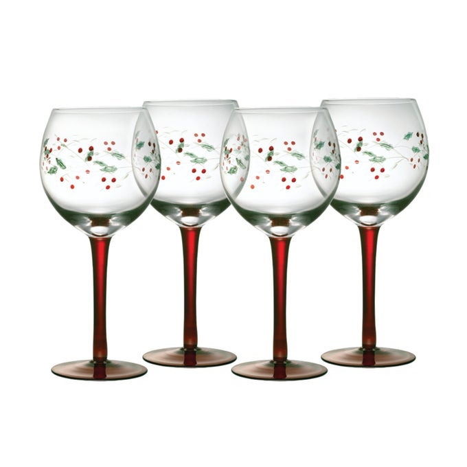 WINTERBERRY 13OUNCE HAND PAINTED GOBLET 4 COUNT PACK OF 1 WHITE
