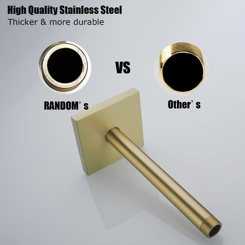 Random Straight Shower Arm with Flange,Gold 8 Inches Ceiling Mount Shower Head Extension Arm,Brushed Gold.RD-91038-8BG-SQ - Image 3