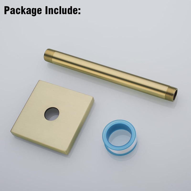 Random Straight Shower Arm with Flange,Gold 8 Inches Ceiling Mount Shower Head Extension Arm,Brushed Gold.RD-91038-8BG-SQ - Image 5