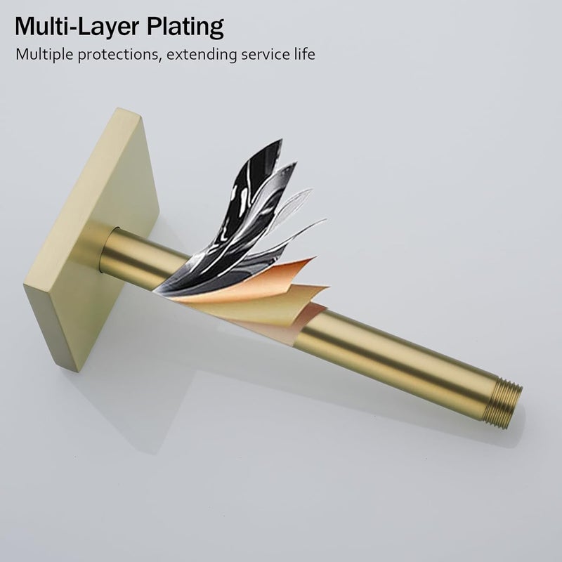 Random Straight Shower Arm with Flange,Gold 8 Inches Ceiling Mount Shower Head Extension Arm,Brushed Gold.RD-91038-8BG-SQ - Image 4