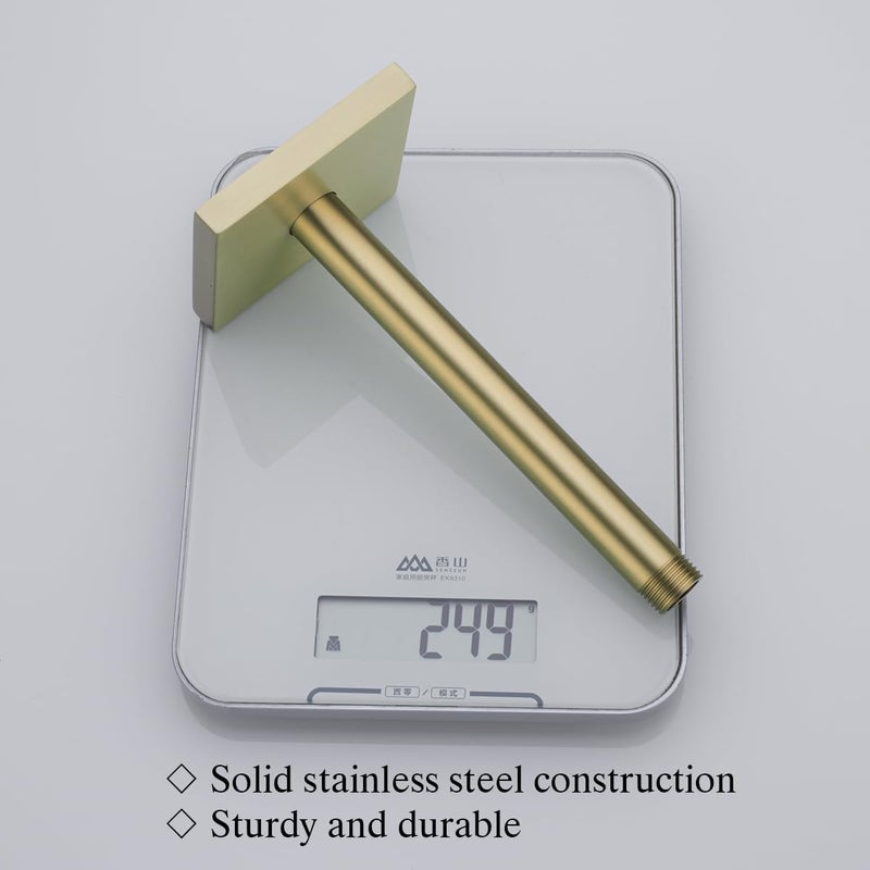 Random Straight Shower Arm with Flange,Gold 8 Inches Ceiling Mount Shower Head Extension Arm,Brushed Gold.RD-91038-8BG-SQ - Image 2