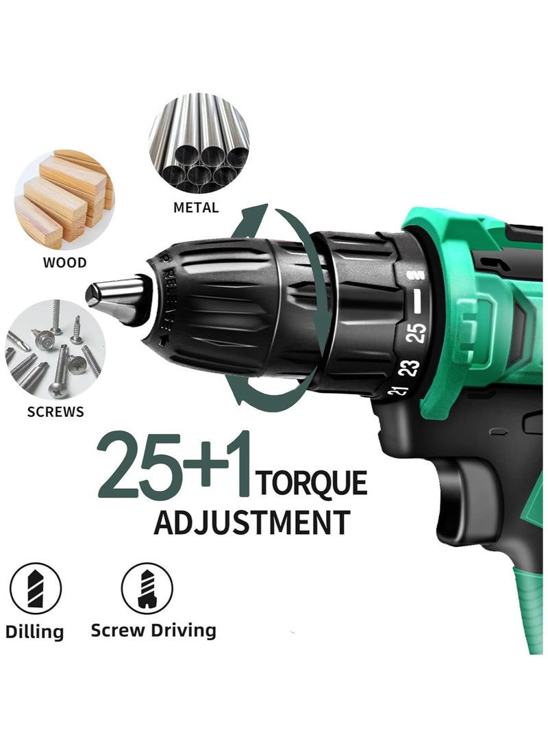 Favarey 48V Cordless Drill Set, Electric Drill with 2 Battery and Charger, 3/8-Inch Keyless Chuck, 2 Variable Speeds, 25 +1 Torque Setting and 24Pcs Drill Bits for Home DIY and Repair - Image 3