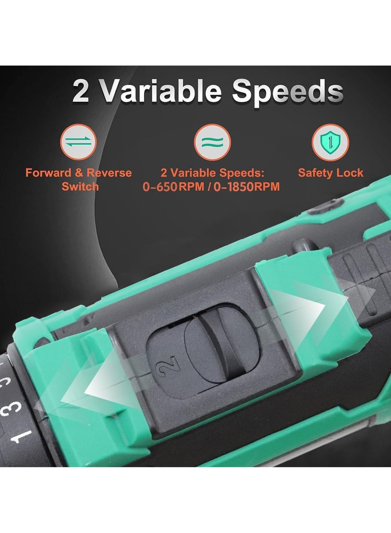 Favarey 48V Cordless Drill Set, Electric Drill with 2 Battery and Charger, 3/8-Inch Keyless Chuck, 2 Variable Speeds, 25 +1 Torque Setting and 24Pcs Drill Bits for Home DIY and Repair - Image 4