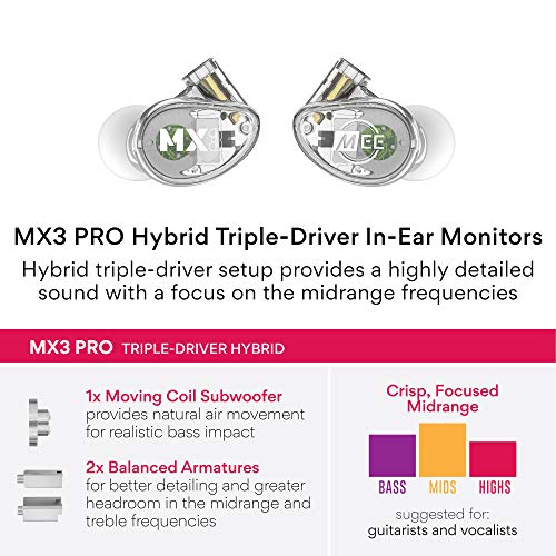 MEE audio Professional MX3 PRO Triple-Driver Hybrid Musician's in Ear Monitor Headphones with Enhanced Midrange and Warm Tonality, Noise Isolating Earphones with Detachable Cables, Transparent - Image 3