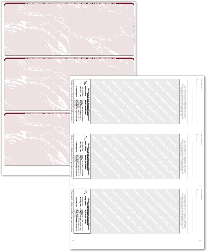 CAROUSELCHECKS 500 Sheets/Blank Laser 3 to a Page Computer Checks (Burgundy Marble) - Image 2