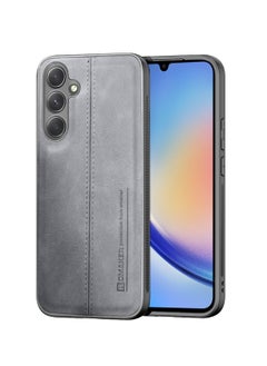 OMAKER غطاء خلفي مقاوم للصدمات من الجلد الصناعي الفاخر لهاتف Samsung Galaxy A34 - رمادي  - Image 1